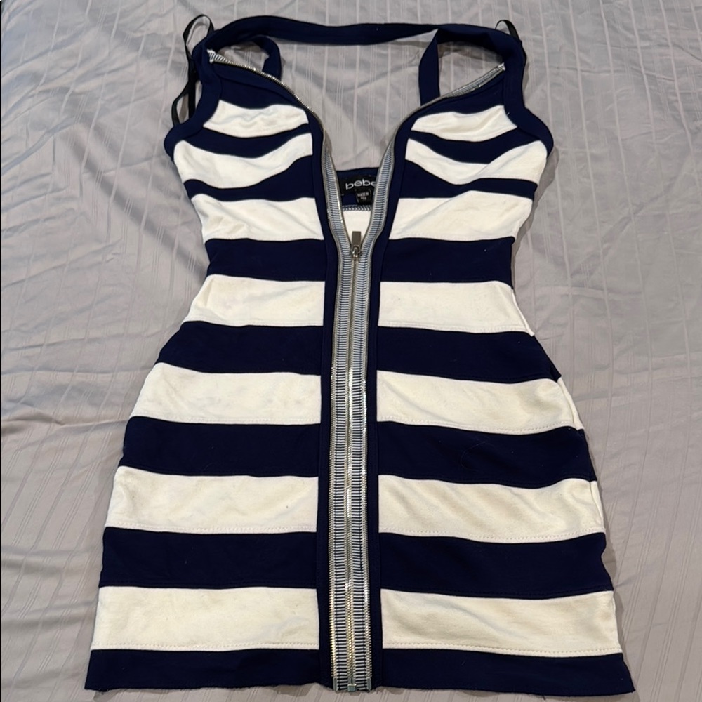 Bebe Navy and White Striped Dress